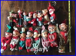 Vintage Japan Elf Elves Pixie Lot Knee Hugger Christmas Felt Ornaments tree top