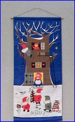 Vintage Jerry Roupe Christmas Hanging Tapestry Elves Tree Scandinavian Swedish