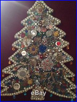 Vintage Jeweled Beaded Christmas Tree Framed Wall Art