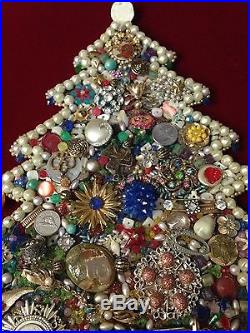 Vintage Jeweled Beaded Christmas Tree Framed Wall Art