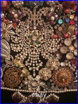 Vintage Jeweled Christmas Tree Wall Decor Lighted Costume Jewelry Bling Framed