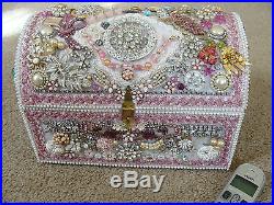 Vintage Jewelry Art Box Like Christmas Tree Rhinestones Beads Brooch Pins HUGE