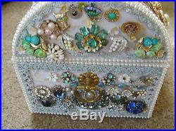 Vintage Jewelry Art Box Like Christmas Tree Rhinestones Beads Brooch Pins HUGE