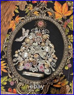 Vintage Jewelry Art CHRISTMAS TREE. 12x 17 1/4 Oval Metal Frame