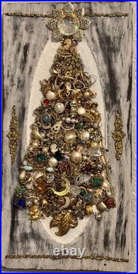 Vintage Jewelry Art Christmas Tree Framed Signed With Lights Vintage Jewelry Art Christmas Tree Framed Signed With Lights
