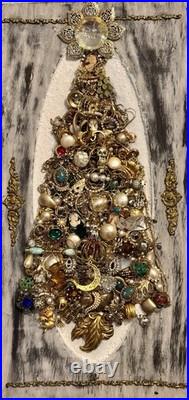Vintage Jewelry Art Christmas Tree Framed Signed With Lights