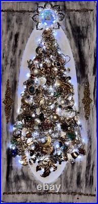 Vintage Jewelry Art Christmas Tree Framed Signed With Lights Vintage Jewelry Art Christmas Tree Framed Signed With Lights