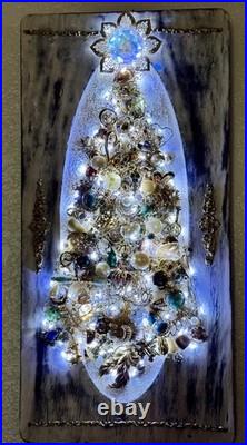 Vintage Jewelry Art Christmas Tree Framed Signed With Lights Vintage Jewelry Art Christmas Tree Framed Signed With Lights