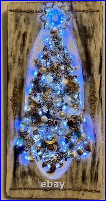Vintage Jewelry Art Christmas Tree Framed Signed With Lights