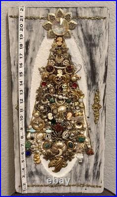 Vintage Jewelry Art Christmas Tree Framed Signed With Lights
