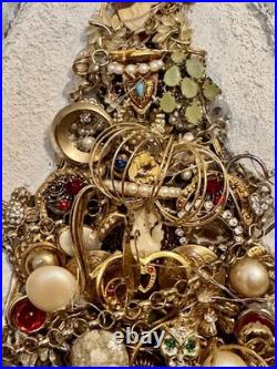 Vintage Jewelry Art Christmas Tree Framed Signed With Lights Vintage Jewelry Art Christmas Tree Framed Signed With Lights