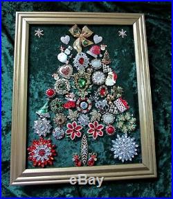 Vintage Jewelry Art Christmas Tree Gold Frame 16 x 13
