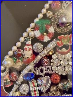 Vintage Jewelry Art Christmas Tree In Antique Metal Frame WithOriginal Glass Vintage Jewelry Art Christmas Tree In Antique Metal Frame WithOriginal Glass