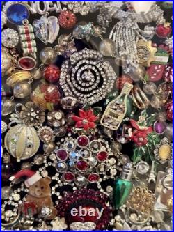 Vintage Jewelry Art Christmas Tree In Antique Metal Frame WithOriginal Glass