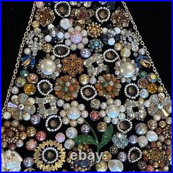 Vintage Jewelry Art Christmas Tree On Black Velvet 16 X 12 Excellent