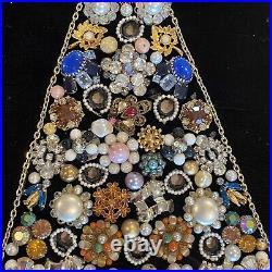 Vintage Jewelry Art Christmas Tree On Black Velvet 16 X 12 Excellent