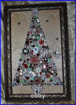 Vintage Jewelry Art Christmas Tree, Super Estate Frame, Signed & Framed