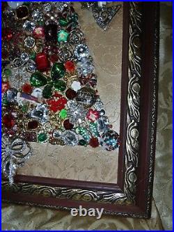 Vintage Jewelry Art Christmas Tree, Super Estate Frame, Signed & Framed