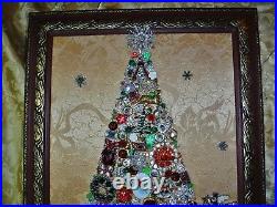 Vintage Jewelry Art Christmas Tree, Super Estate Frame, Signed & Framed