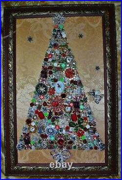 Vintage Jewelry Art Christmas Tree, Super Estate Frame, Signed & Framed