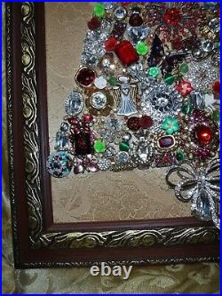 Vintage Jewelry Art Christmas Tree, Super Estate Frame, Signed & Framed