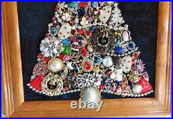 Vintage Jewelry Art, Christmas Tree, signed and framed