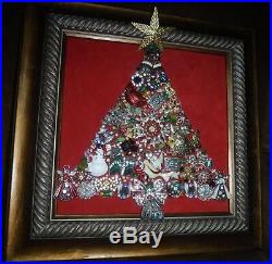 Vintage Jewelry Art Christmas Tree, signed, & framed