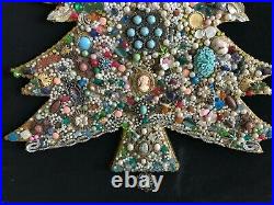 Vintage Jewelry Christmas Tree Framed Art Handmade 24 x 18 Lights Up