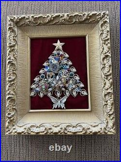 Vintage Jewelry Christmas Tree Framed Picture Art 15 H X 13 W in Antique Frame