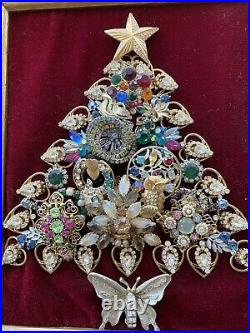 Vintage Jewelry Christmas Tree Framed Picture Art 15 H X 13 W in Antique Frame