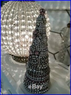 Vintage Jewelry Clear and Pink Rhinestone Christmas Tree OOAK