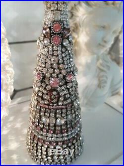 Vintage Jewelry Clear and Pink Rhinestone Christmas Tree OOAK