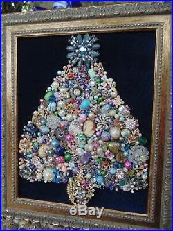 Vintage Jewelry Framed CHRISTMAS TREE Blue Rhinestone STAR CameoOwlWatch