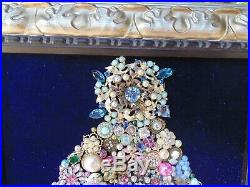 Vintage Jewelry Framed CHRISTMAS TREE Blue STAR PINK Flamingos & PALM Trees