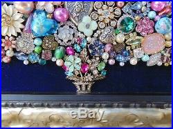 Vintage Jewelry Framed CHRISTMAS TREE Blue STAR PINK Flamingos & PALM Trees