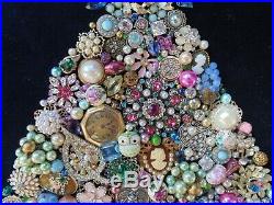 Vintage Jewelry Framed CHRISTMAS TREE Blue STAR PINK Flamingos & PALM Trees