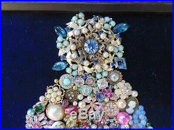 Vintage Jewelry Framed CHRISTMAS TREE Blue STAR PINK Flamingos & PALM Trees