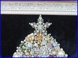 Vintage Jewelry Framed CHRISTMAS TREE GOLD & PEARLS CameoSTAR GORGEOUS