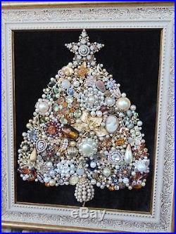 Vintage Jewelry Framed CHRISTMAS TREE GOLD & PEARLS CameoSTAR GORGEOUS