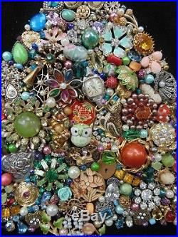 Vintage Jewelry Framed CHRISTMAS TREE GREEN Rhinestone STAR Heart LocketOwl