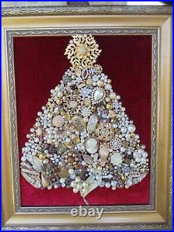 Vintage Jewelry Framed CHRISTMAS TREE Gold STAR CameoGold OwlFlower Locket