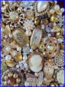 Vintage Jewelry Framed CHRISTMAS TREE Gold STAR CameoGold OwlFlower Locket