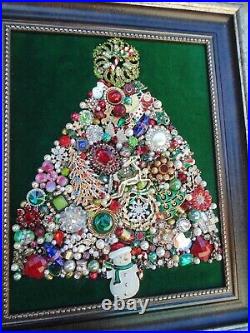 Vintage Jewelry Framed CHRISTMAS TREE SANTACandy CaneRudolphSnowman