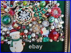 Vintage Jewelry Framed CHRISTMAS TREE SANTACandy CaneRudolphSnowman