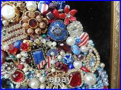 Vintage Jewelry Framed CHRISTMAS TREE USARed White & BlueAmericaPatriotic