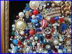 Vintage Jewelry Framed CHRISTMAS TREE USARed White & BlueAmericaPatriotic