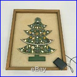 Vintage Jewelry Framed Christmas Tree Art Light Up Mosiac Turquoise Rhinestone
