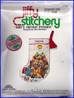 Vintage Jiffy Sunset Babys Fantasy Tree Christmas Crewel Stocking Kit 193 RE