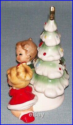 Vintage Josef Originals Christmas Tree Little Girl & Boy with Car Figurine RARE