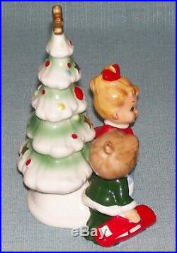 Vintage Josef Originals Christmas Tree Little Girl & Boy with Car Figurine RARE